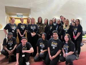 Photo is of the Youth Ambassador and Domestic Abuse Team who co-produced the films